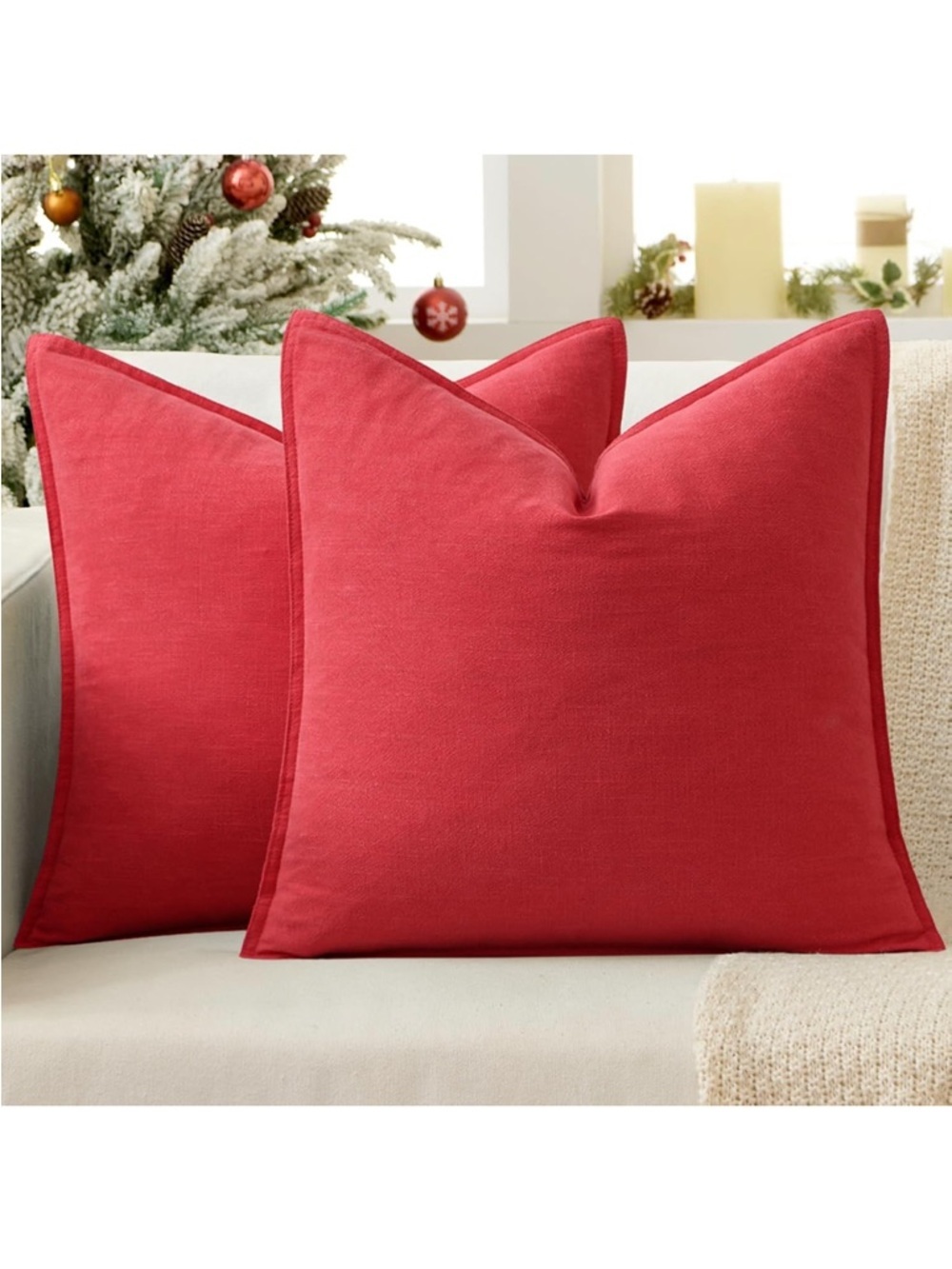 EMEMA Throw Pillow Covers Decorative Linen Pillow Covers 24x24 Red Boho 868-bb8